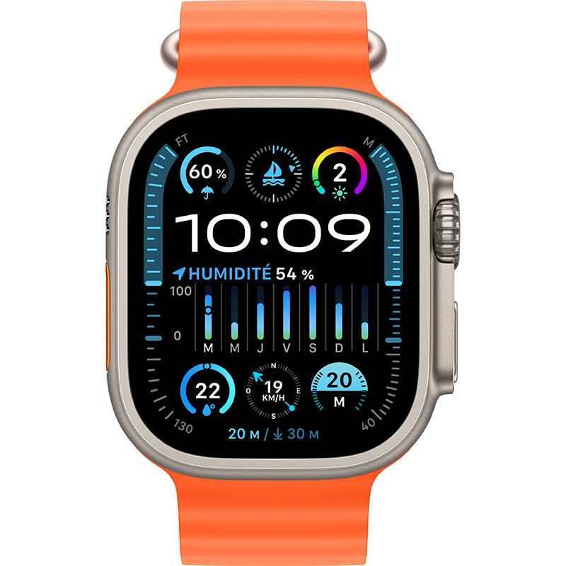 Apple Watch Ultra 2 Boîtier en titane, Bracelet Océan orange